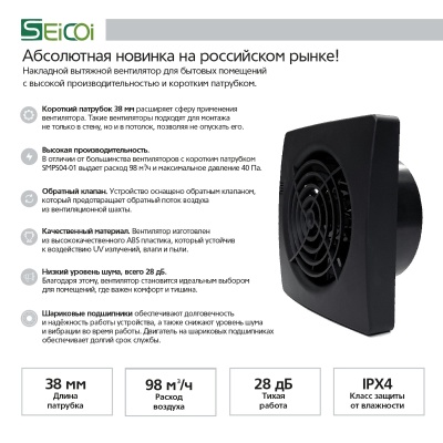 Накладной тонкий вентилятор Seicoi SMPS04-01 Black Накладной тонкий вентилятор Seicoi SMPS04-01 Black