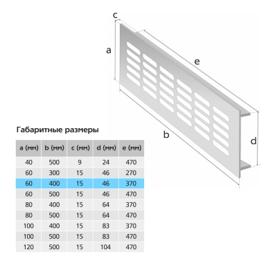 Вентиляционная решетка Благовест 60x400, серебро (2шт.)